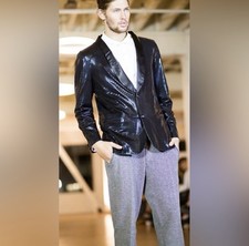 Betabrand Men s Black Shawl Lapel Suit Blazer 2XL Big Tall Geometric Dry Clean