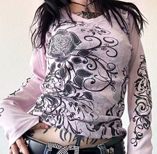 Women s S Pink/Black Cotton Knit Long Sleeve ...