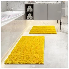 Yellow Bathroom Rug Sets 2 Piece with Non Slip Backing Bath Mat Rug Extra Sof...
