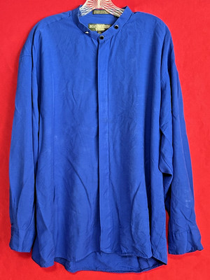 80s Brian Brothers Dress Shirt Men's XL (17-17 1/2) Blue Single Needle Tailoring