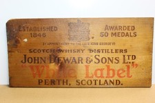 Vintage John Dewar & Sons White Label Scotch Whisky Wood Sign 17" x 8 1/8"