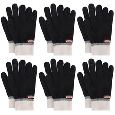 6 Pairs Kids Winter Gloves Full-Finger Knitted Wool Fleece-Lined