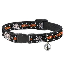 Cat Collar Breakaway with Bell BETTY BOOP Salute Pose and Text Stars Black/White