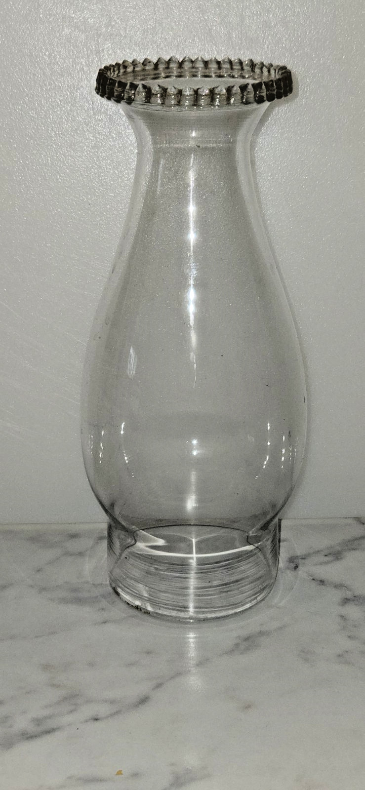 VTG GLASS OIL HURRICANE BEADED TOP LAMP CHIMNEY GLOBE SHADE 8.5" HIGH 3" FITTER
