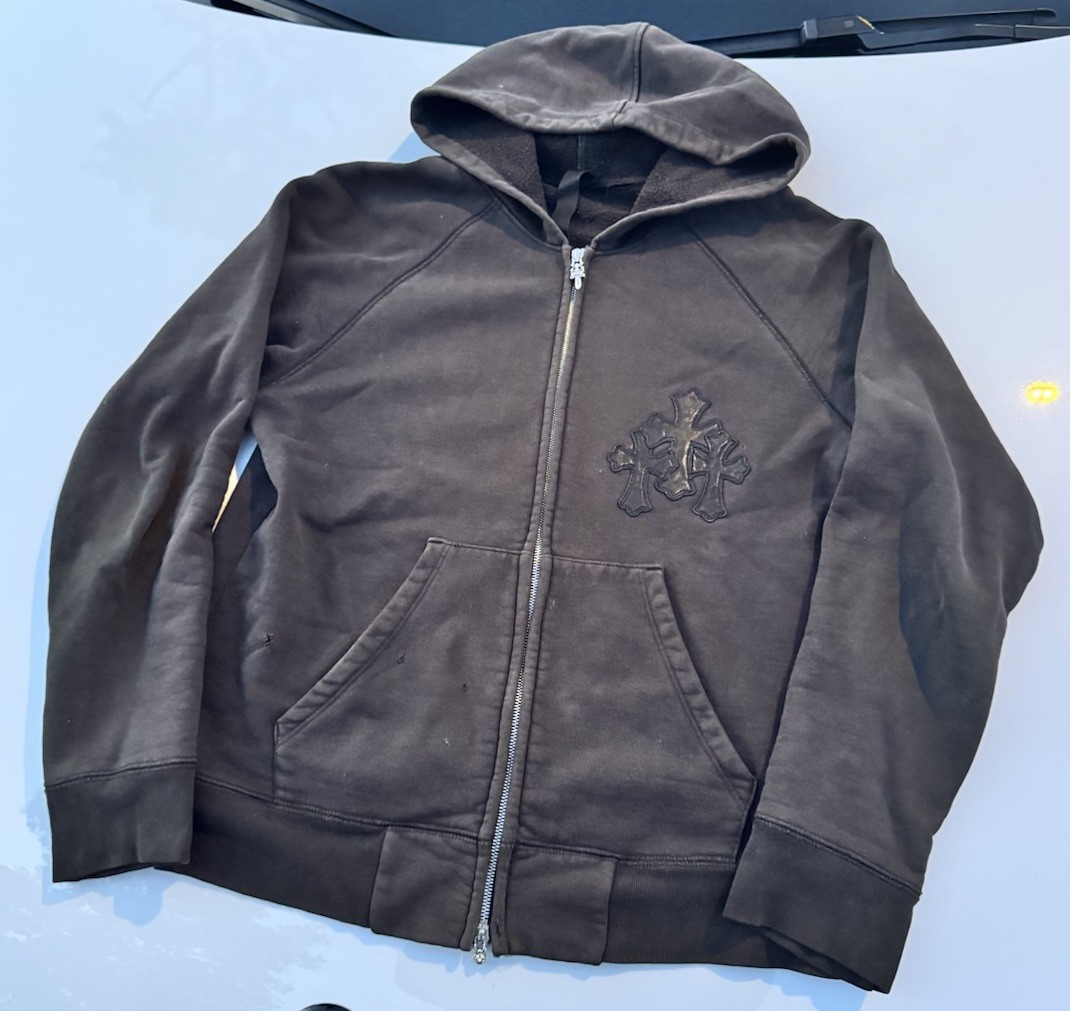 Chrome Heart Black Triple Cross Patch Paper Jam Zip Up Hoodie | eBay