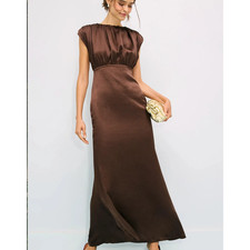 Badgley Mischka Brown Satin Gown Maxi Dress SIZE 8 Old Money Elegant Formal $228