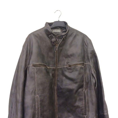 BROOKER Mens Grey Leather Jacket XXL Distressed Charcoal Biker Racer Coat image 2