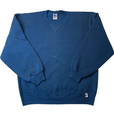 Vintage 90s Russell Athletic Crewneck Sweatshirt Size Large Blue Made USA 50/50