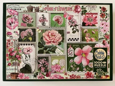 Cobble Hill Pink Flowers Puzzle Barbara Behr Random Cut 1000 Pieces pcs Complete