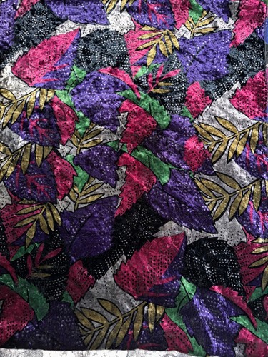 Crush velvet Bright Royal Color fabric abstract leaf pattern 140"x46" 3.88 yd - Picture 3 of 4