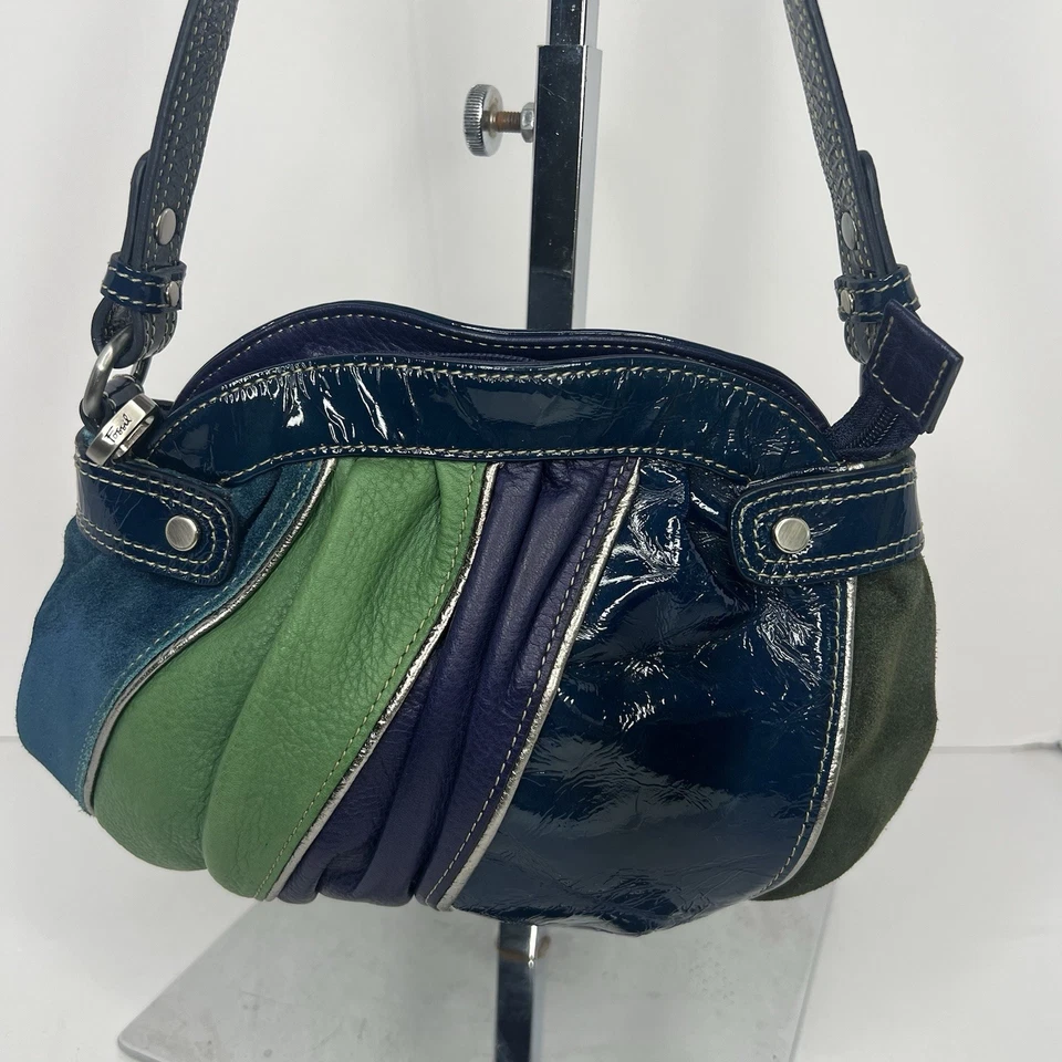 Fossil Geometric Blue/Green Patent & Soft Leather Small Baguette Shoulder Bag - Image 4 of 4