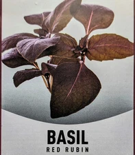 Basil Red Rubin Non-GMO Heirloom Seeds | Gardener's Basics | NEW SEALED