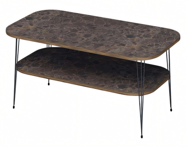 Moderner Brauner Couchtisch Aus Holz Mit Edelstahlakzenten-image