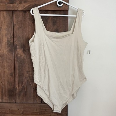 NEW Old Navy Women's Beige Square Neck Sleeveless Bodysuit 3X Seamless Skimming