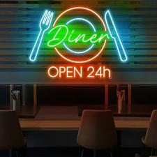 Diner Open 24H Neon Sign 24"x20" Light Man Display Resturant Open Wall Decor