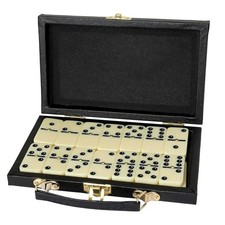 Domino Set - 28 Pieces Double Six Classic Dominoes in Durable Wooden Brown Box