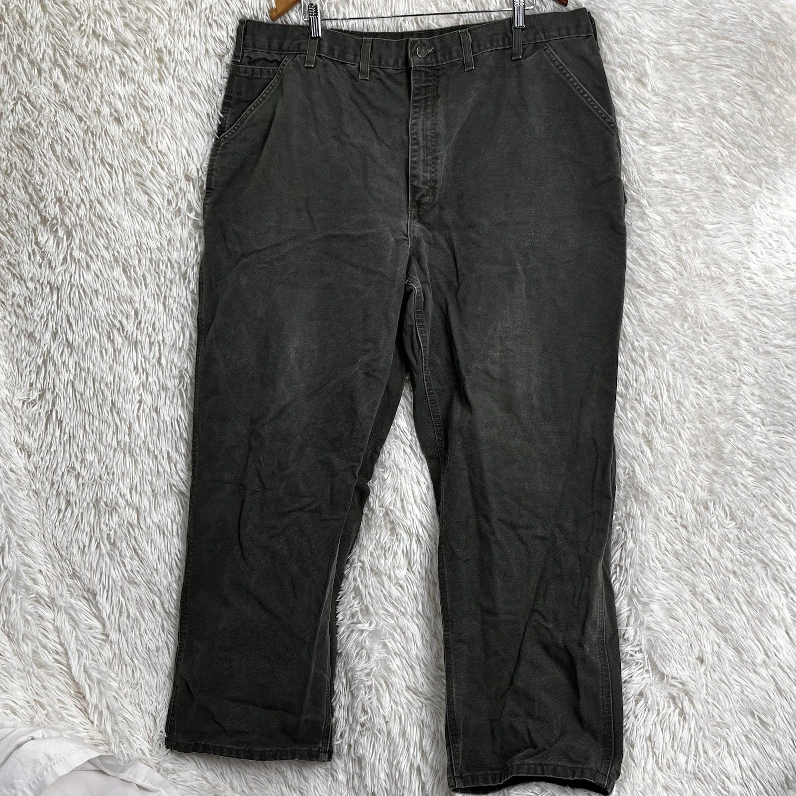 Carhartt Mens Canvas Carpenter Pants 44x32 Dungaree Fit Green B11 MOS Fits 42x31