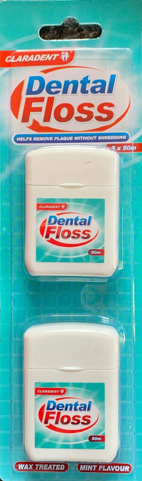 DENTAL FLOSS 2 X 50M CLARADENT WAX WAX TREATED MINT FLAVOUR TEETH DENTAL CARE