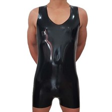 Brand New Latex Rubber Gummi Black Catsuit Body Suit Vest one size 