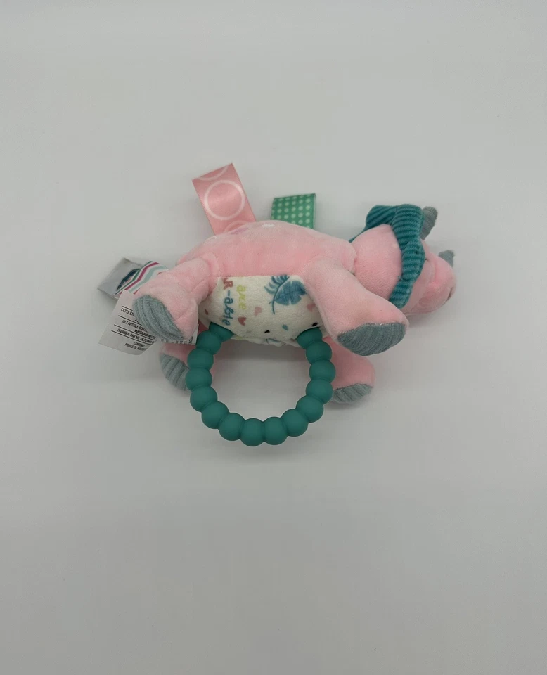 Mordedor de cascajero de dinosaurio rosa peluche Lovey Taggies Aroar A Saurus Foto 3 de 4