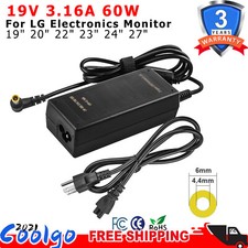 19V Adapter Charger For LG Electronics 19" 20" 22" 23" 24" 27" Monitor 6.5 4.4mm