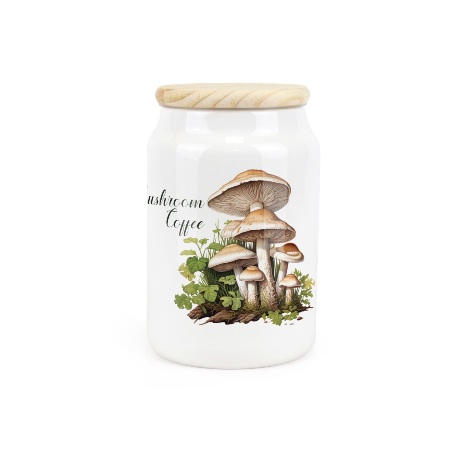 Ceramic Tapered Mushrooms Canister - Mushroom Coffee Storage Container