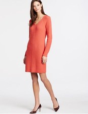 Ann Taylor - SMALL (4-6) Coral Orange V-Neck Ribbed Stitch Sweater Dress $139.00