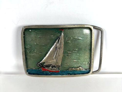 Vintage 1978 Earth Sea San Francisco SAILBOAT Nautical Metal 3D Belt Buckle - 第 1/3 張圖片