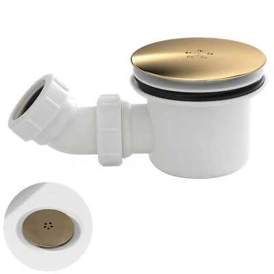 Nuie Mega Flow Vented Shower Tray Waste Trap White / Brass Modern Bathroom Gold