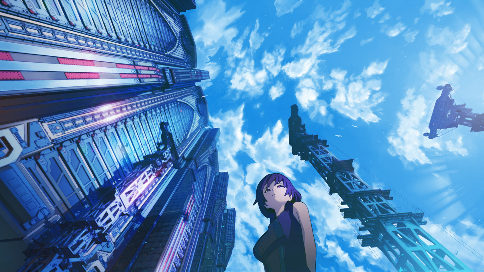 Anime digital art artwork girls cityscape sky city urban Custom Gaming Mat Desk