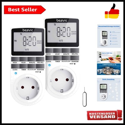Digitale Zeitschaltuhr 2er-Pack Steckdose, 3680W Timer Steckdose mit 10 tägli...