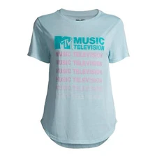 Juniors' MTV T-Shirt Blue with Pink and Turquoise writing XL