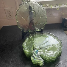 Vintage Hazel Atlas Tree of Life Avocado Glass Snack Plates Set of 4