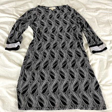 Michael Kors Dress Medium Black And White Geometric Print Stretch Pullover
