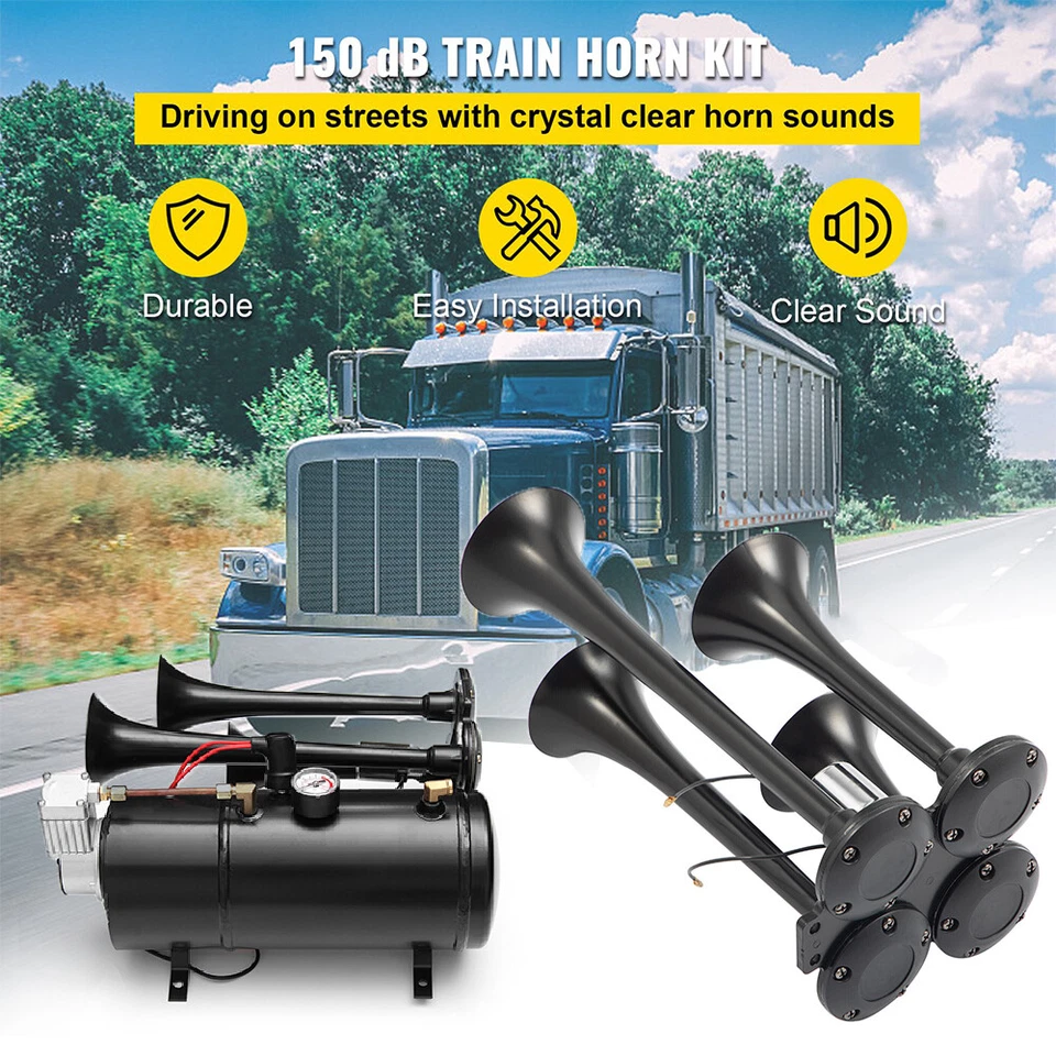 Air Compressor 4 Trumpet With 6 Liter Tank 12V For Train Air Horn Kit 150PSI - Image 2 of 4