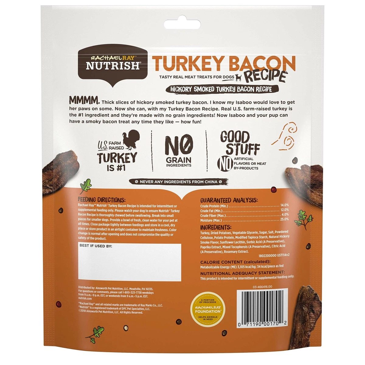 Rachael Ray Nutrish Real Meat Dog Treats 12 Oz. Pouch Turkey Bacon