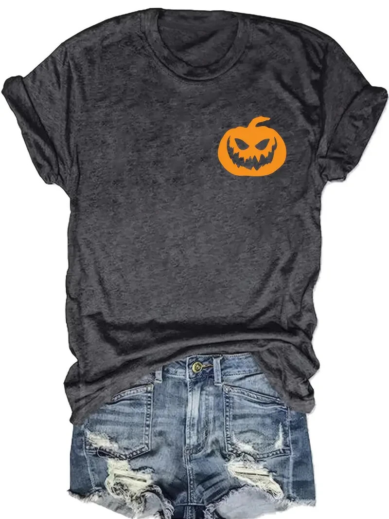 Womens Pumpkin Face T Shirt Halloween Jack O Lantern Trick Or Treat ...