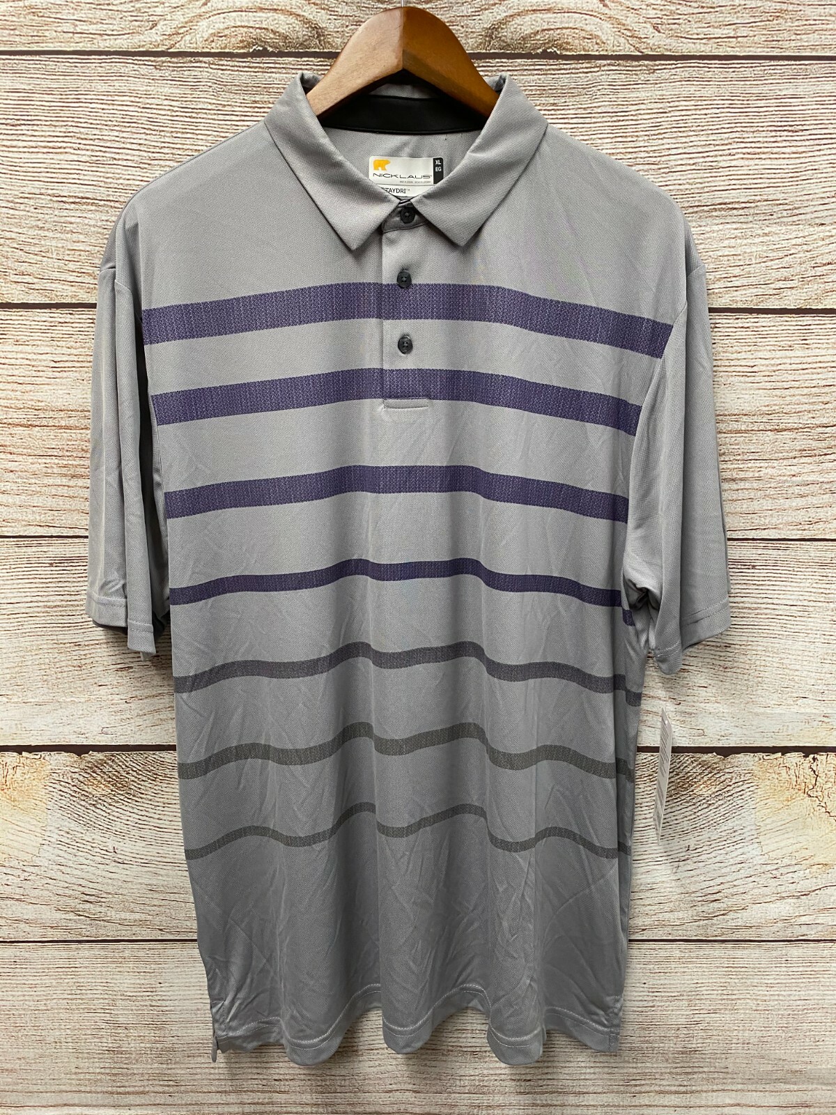 Nicklaus Golf Polo Shirt Mens Size XL Grey Purple Striped Quick Dry Stretch New