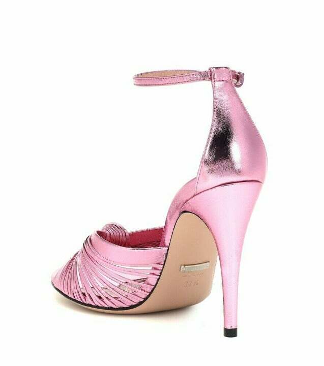 GUCCI Crawford Metallic Pink Knotted Sandals Z2046 Woman's Size 39