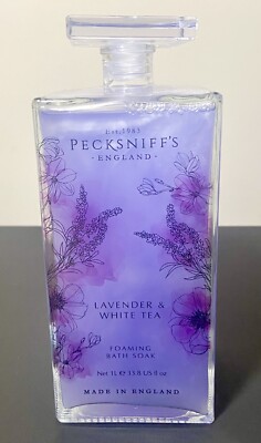 New PECKSNIFF'S Lavender & White Tea Luxury Bubble Bath Wash Soap  Glass 33.8 OZ
