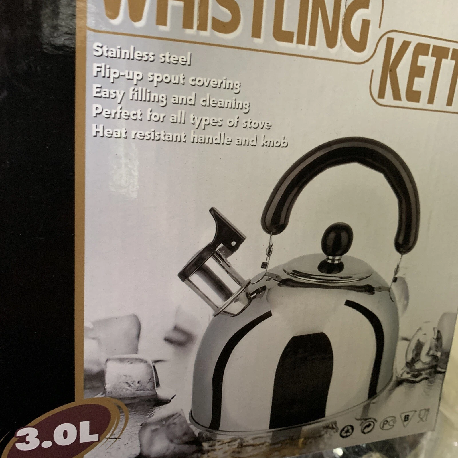 New 3L stove top whistling stainless steel kettle heat resistant handle & knob