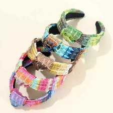 NEW Multi-Color Rainbow Woven Chevron Stripes Raffia Straw Knotted Boho Headband