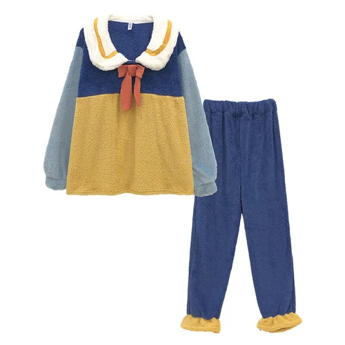 Women Winter Two-Piece Set princess Sweet Bow-Knot Ruffled Loose Plush Pajamas H - Picture 13 of 17