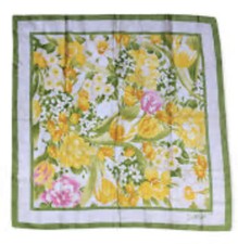VTG 1978 AVON SM KENT Burst Of Spring Lime Yellow White Japan Squared Scarf 27  