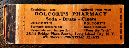 Vintage Matchcover: Dolcort's Pharmacy, Long Island City, NY