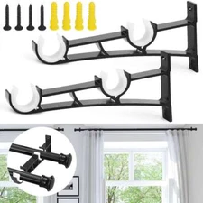 2 PCS Aluminum Alloy Double Curtain Rod Brackets Window Wall Holders for Drapery