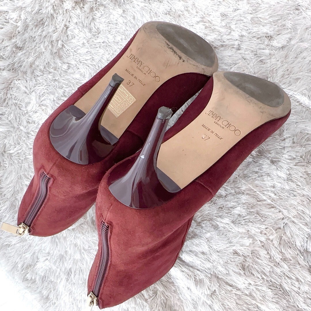 JIMMY CHOO Suede Short Boots Booties Back Zip Women Bordeaux