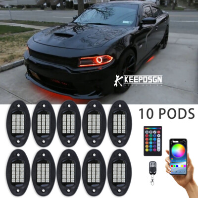 10 Pod RGB LED Rock Light Underbody Underglow Light For Dodge Charger Challenger