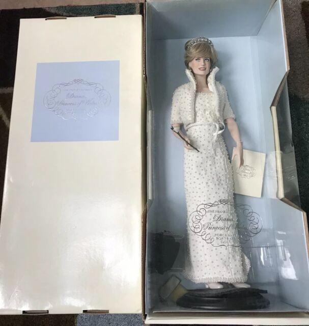 Franklin Mint Princess Diana Porcelain Doll White Beaded Gown New In 21 