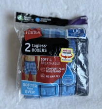 Hanes Men's Multicolor Tagless Soft Breathable Wicking Boxers 2 Pack Size L NWT